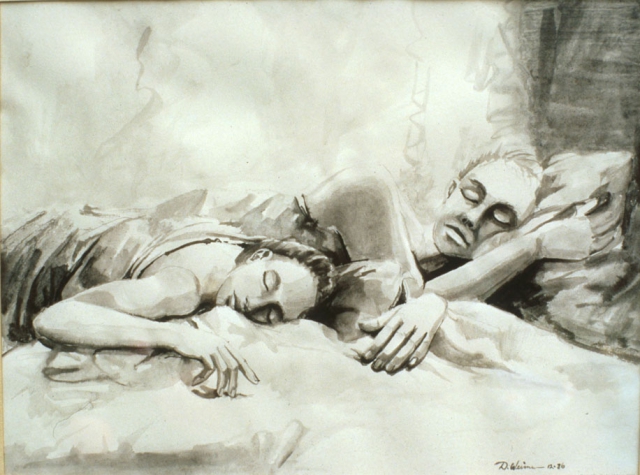 Sleeping Couple 28x19 india ink