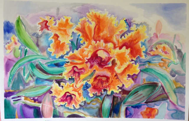 Orchid Show, watercolor, private collection